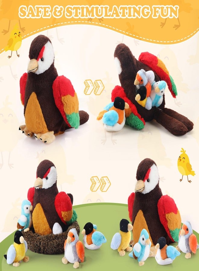 RoundFunny 7 Pcs Birds Stuffed Animals with Babies Egg and Nest 9.8 Inch Mommy Bird Forest Plush Toys Set Gifts for Kids Girls Boys Woodland Baby Shower Party Favors Birthday Classroom Prizes - Image 4